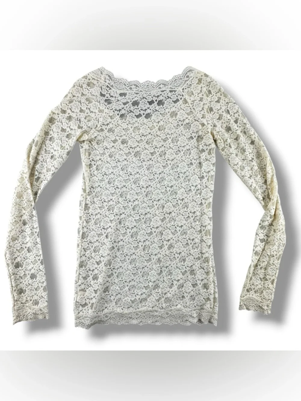 Free People Sheer Floral Lace Long Sleeve Layering Top Cream Size Small - Picture 3 of 7